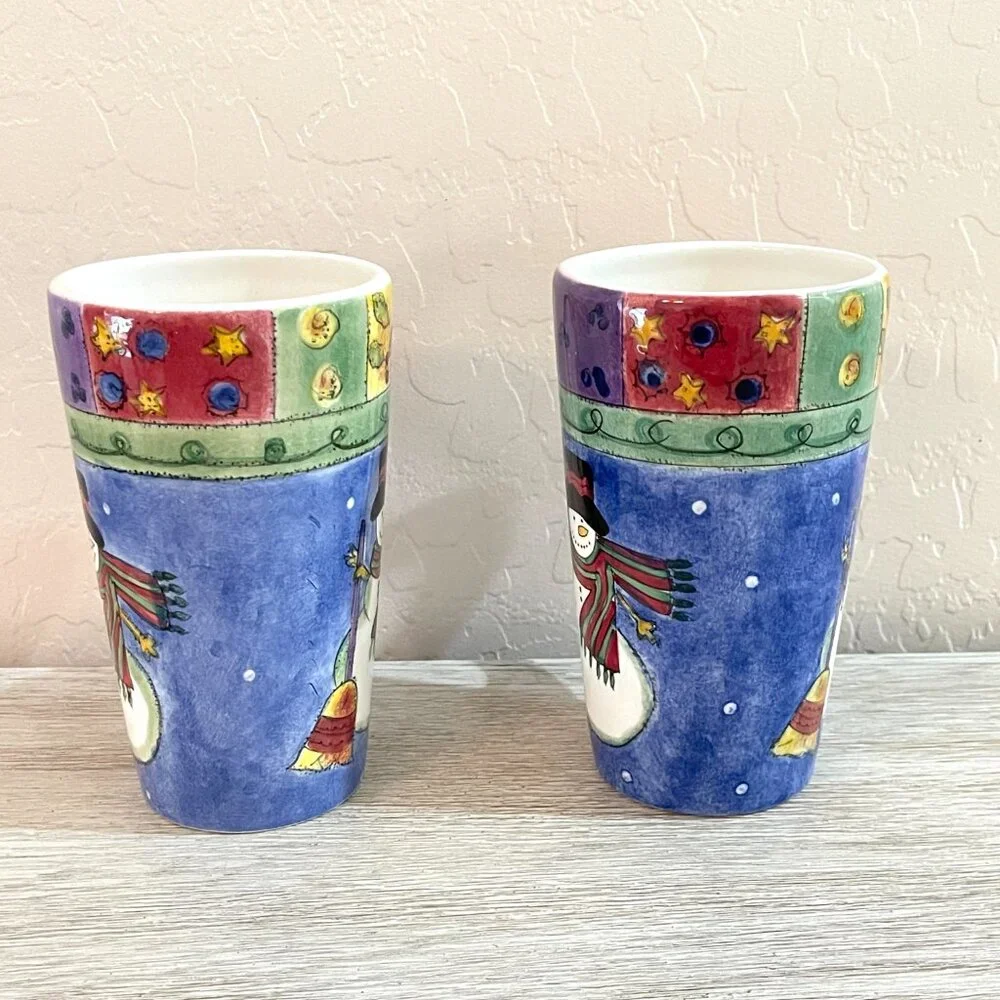 The Sweet Shoppe Christmas Mugs Cups Set of 2 Tall Holiday Snowman Sango